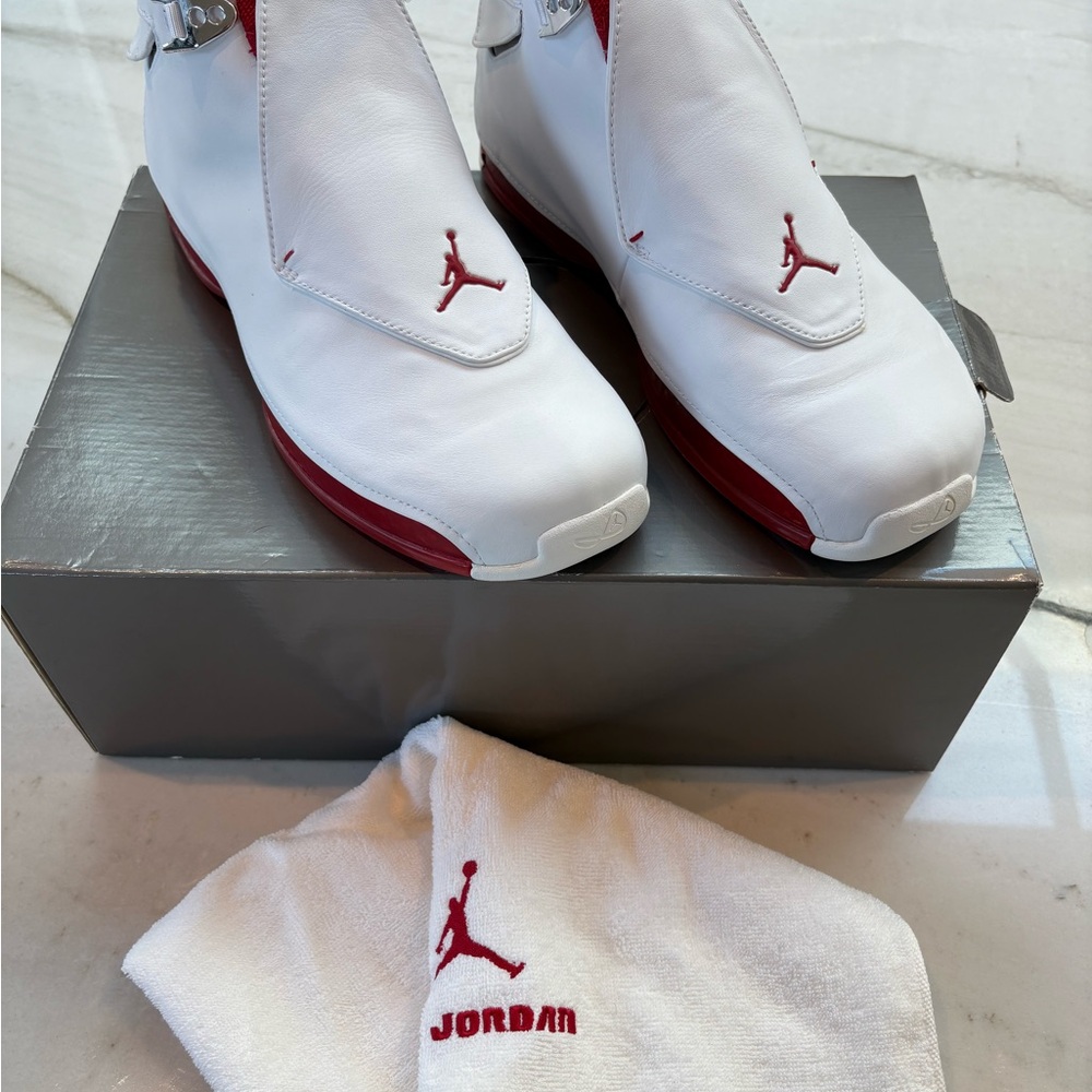 BRAND NEW Air Jordan 18 White and Red High-Top Sneakers